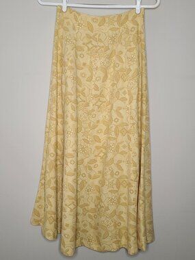 Nipon Yellow Geometric Floral Patterned A-line Maxi Skirt Size 8